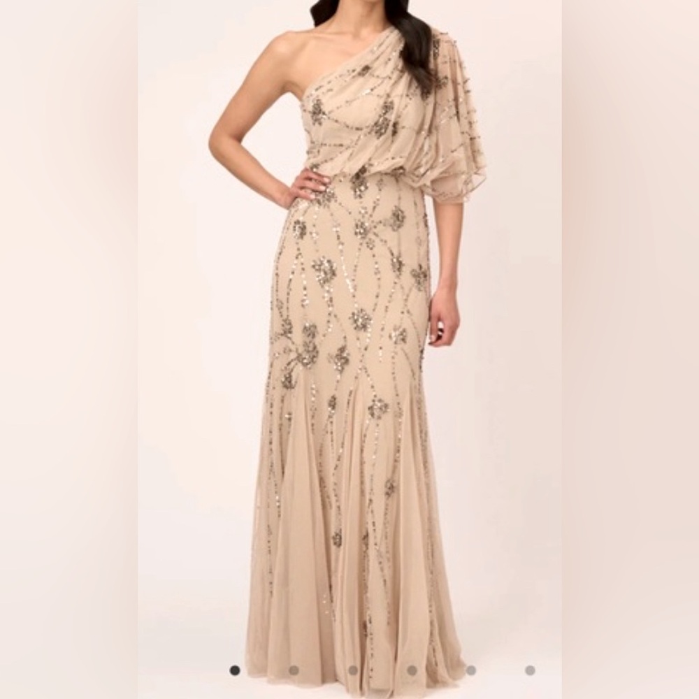 Elegant One-Shoulder Beaded Gown